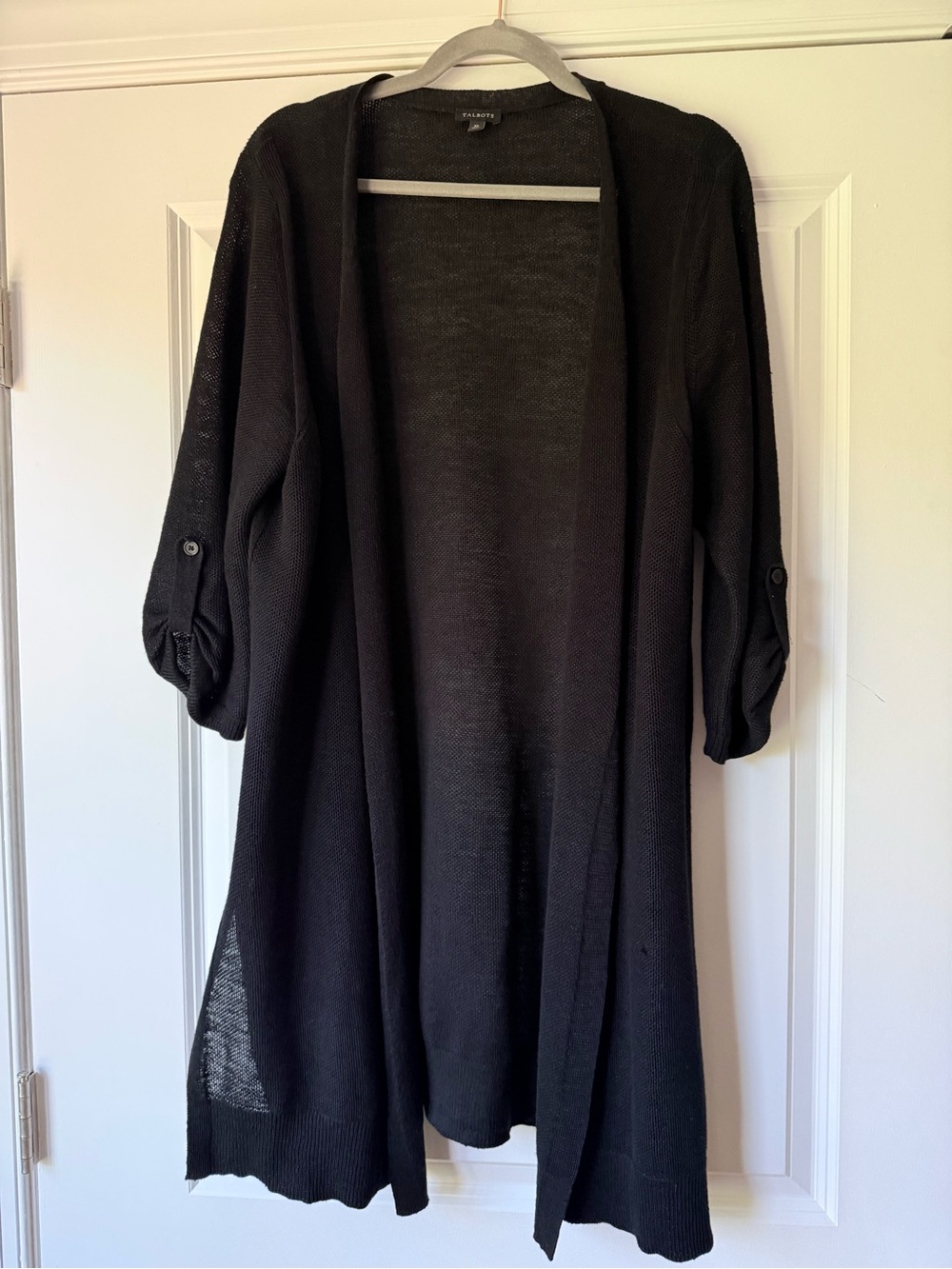 Talbots Black 100% Linen Open Weave Women's Long Cardigan Sweater, XL